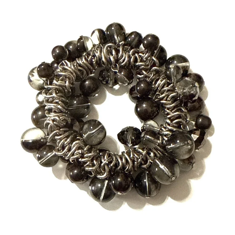 Vintage Smoky Grey Bead Cha Cha Bracelet Faceted Crystal Accent Statement 7